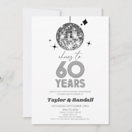 Invitation Disco Ball Joue À 60 Anniversaire Mariage (Devant)