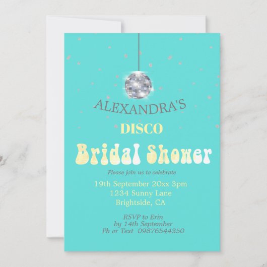 Invitation Disco Ball Modern Blue Fête des mariées (Devant)