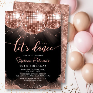 Invitation Disco Ball Moderne Rose Gold 40e fête d'anniversai