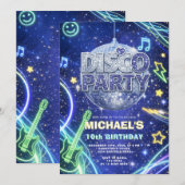 Invitation Disco Ball Neon Space Kids Birthday Party Invite (Devant / Derrière)