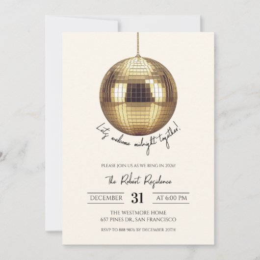 Invitation Disco ball New Years Party  (Devant)
