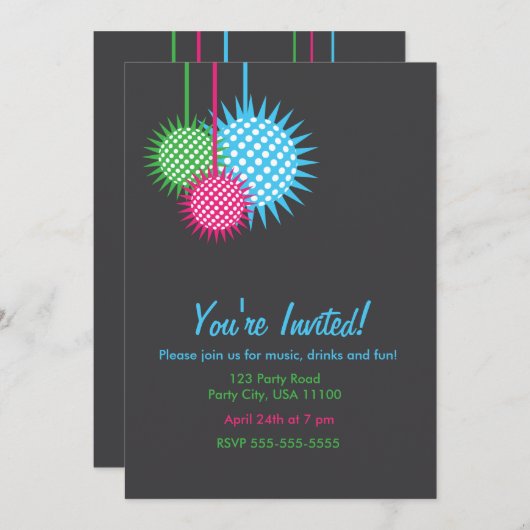 Invitation Disco Ball Party coloré (Devant / Derrière)