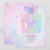 Invitation Disco Ball Pastel Rainbow Toddler Birthday Party  (Devant / Derrière)