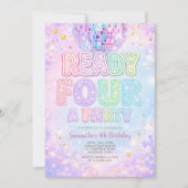 Invitation Disco Ball Ready FOUR a party  Birthday (Devant)