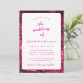 Invitation Disco Ball Retro QR Code Photo Mariage rose chaud (Debout devant)