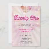 Invitation Disco Ball rose Turquoise Retro Dance 21e annivers (Devant)