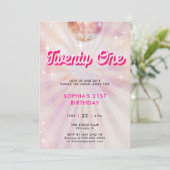 Invitation Disco Ball rose Turquoise Retro Dance 21e annivers (Debout devant)