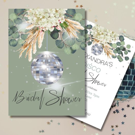 Invitation Disco Ball Sage Vert FloralDouche nuptiale