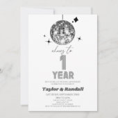 Invitation Disco Ball Salue À 1 An Mariage Anniversaire (Devant)