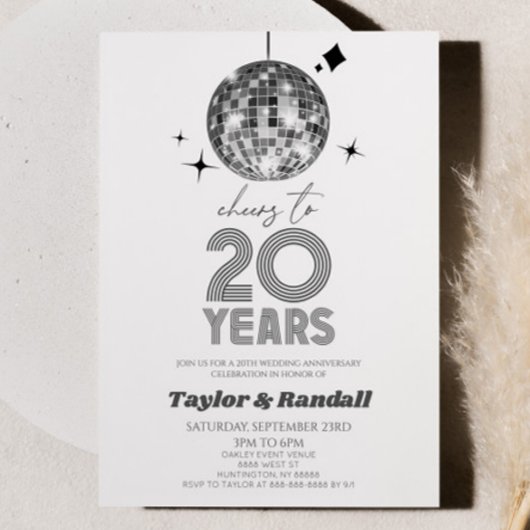 Invitation Disco Ball Salue À 20 Anniversaire Mariage