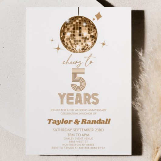 Invitation Disco Ball Salue À 5 Anniversaire Mariage