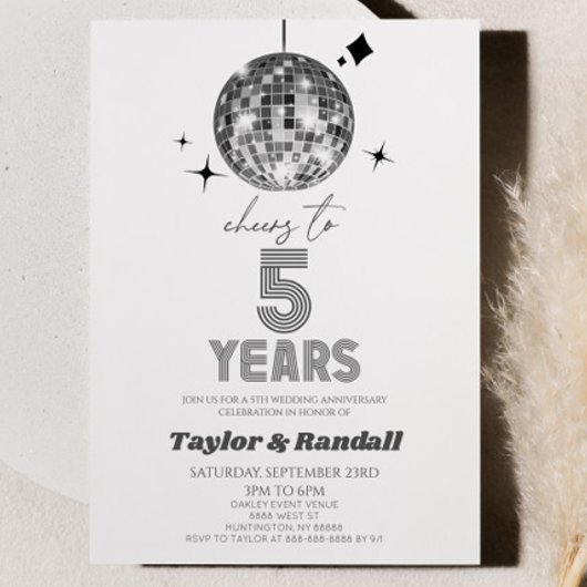 Invitation Disco Ball Salue À 5 Anniversaire Mariage