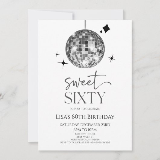 Invitation Disco Ball Sweet Soixante 60e fête d'anniversaire (Devant)