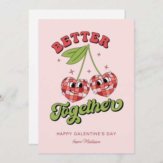 Invitation Disco Ball Valentine's Cherry Better Together (Devant / Derrière)