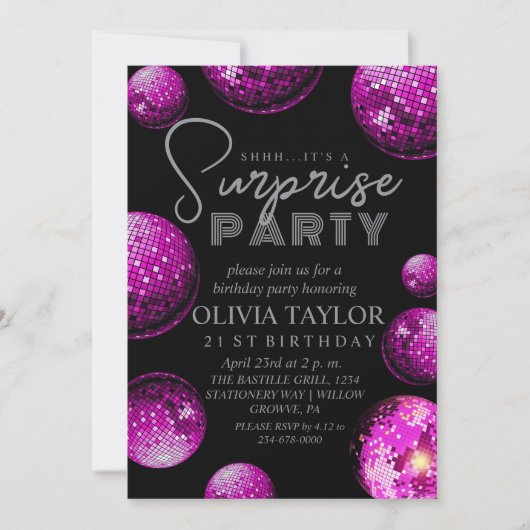 Invitation Disco Black Rose Surprise Fête d'anniversaire (Devant)