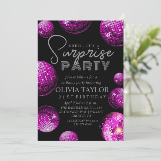 Invitation Disco Black Rose Surprise Fête d'anniversaire (Debout devant)