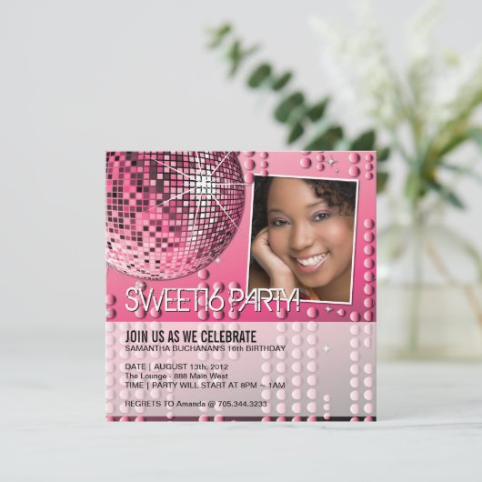 Invitation disco boule pour un seize ans glamour (Debout devant)