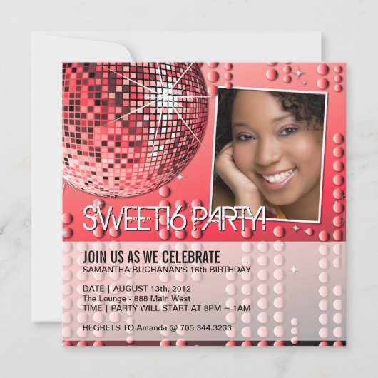 Invitation disco boule pour un Sweet Sixteen glamo (Devant)