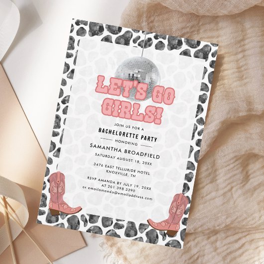 Invitation Disco Cowgirl Bacheloro Party rose noir