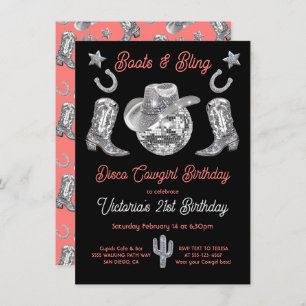 Invitation Disco Cowgirl Boots & Bling Rhinestone Anniversair