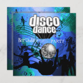 Invitation Disco Dance Anniversaire Fête Retro Bleu (Devant / Derrière)