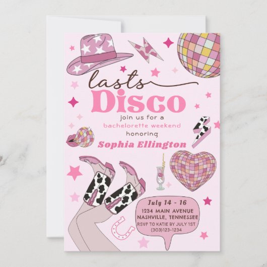 Invitation Disco Dernier rose Bachelorette Nash Bash (Devant)