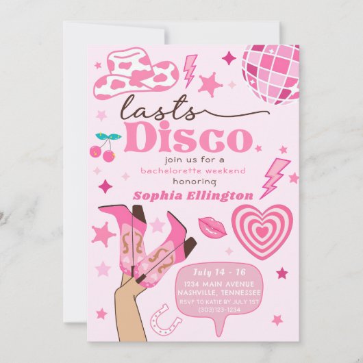 Invitation Disco Dernier rose Bachelorette Week-end Nash Bash (Devant)