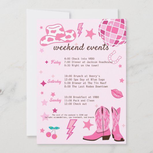 Invitation Disco Dernier rose Bachelorette Week-end Nash Bash (Dos)