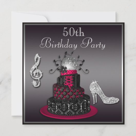 Invitation Disco Diva Cake and Heels Hot Pink (Devant)