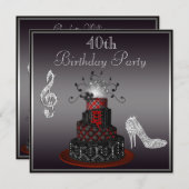 Invitation Disco Diva Cake, Silver Heels 40e anniversaire (Devant / Derrière)