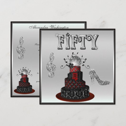 Invitation Disco Diva Cake Sparkle High Heels (Devant / Derrière)