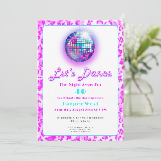 Invitation Disco Empreinte de léopard rose Retro Danse Annive (Debout devant)