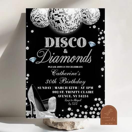 Invitation Disco et Diamants Anniversaire Adulte