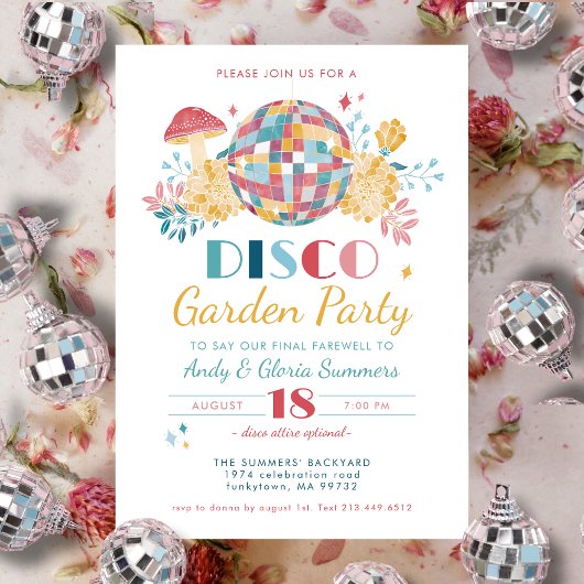 Invitation Disco Garden Party 70's Theme Going Away Party
