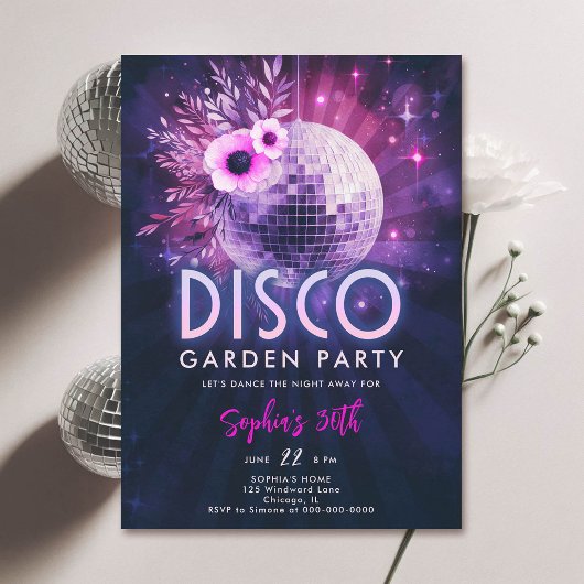 Invitation Disco Garden Party Hot rose violet 30e anniversair