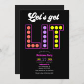 Invitation Disco Garland Let's Get Lit Retro Christmas Party (Devant / Derrière)