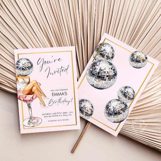 Invitation Disco Girl in Cocktail Glass Anniversaire Invitati