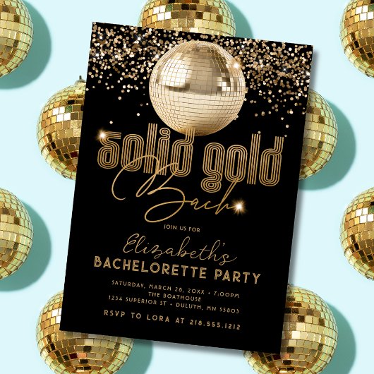 Invitation Disco Gold super Solid Gold Bachelorette Party
