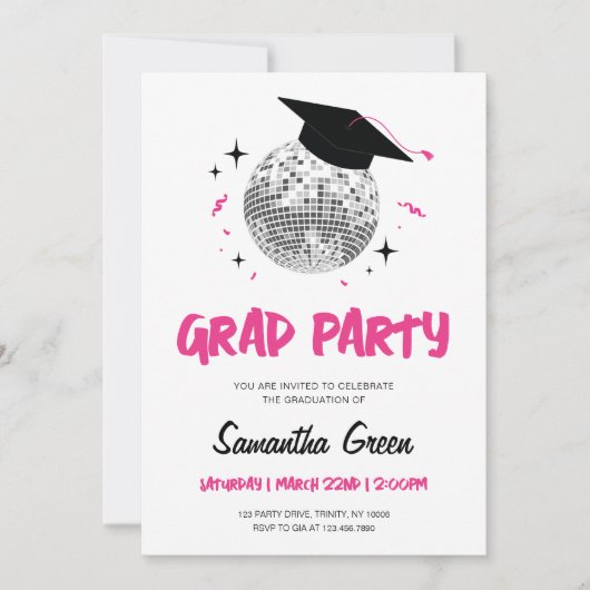 Invitation Disco Graduation Party (Devant)