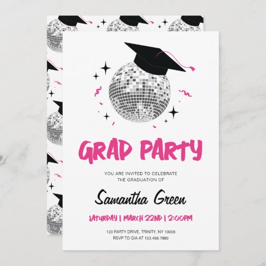 Invitation Disco Graduation Party (Devant / Derrière)