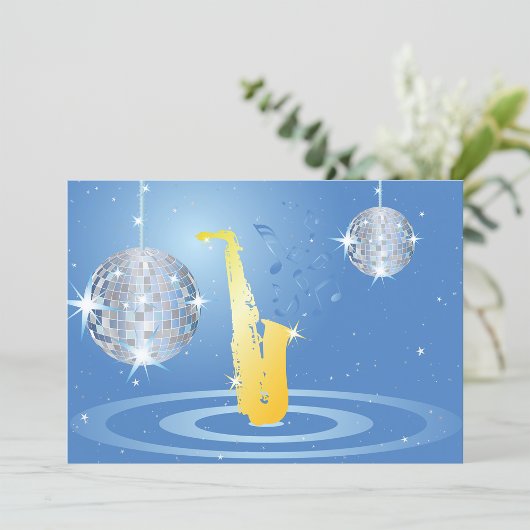 Invitation Disco Jazz Saxophone Balls de Miroir Étincelant