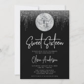 Invitation Disco Lights Silver Black Sweet 16 (Devant)
