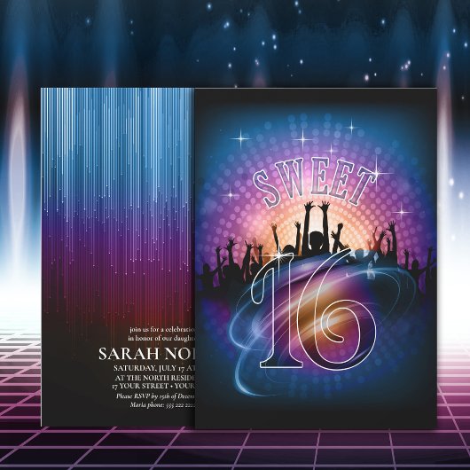 Invitation Disco Lights Sweet 16 Rainbow ID777
