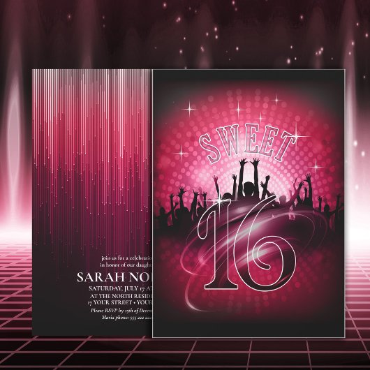 Invitation Disco Lights Sweet 16 Red ID777
