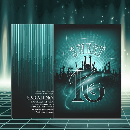 Invitation Disco Lights Sweet 16 Turquoise ID777