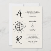 Invitation Disco Monogramme Français Fun Retro Mariage tiré à (Devant)