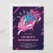 Invitation Disco Neon Party rose Retro Anniversaire (Devant)