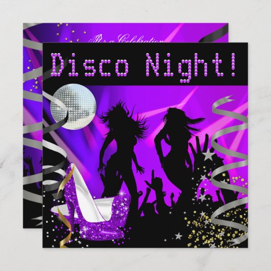 Invitation Disco Nuit Purple Danse Or Black Parties scintilla (Devant / Derrière)