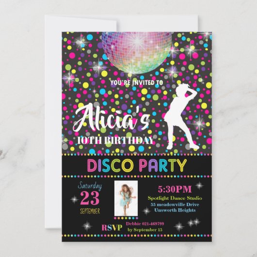 Invitation Disco Party Fille Danse Anniversaire In (Devant)