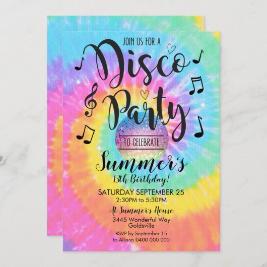 Invitation Disco Party Tie Dye Disco Party (Devant / Derrière)